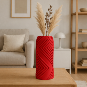 Vector Vazo – 3D Baskı Geometrik Çizgili Dekoratif Vazo-Kırmızı
