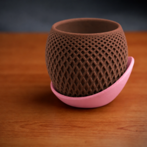 Küre Saksı – 3D Baskı Kafes Dokulu İki Parçalı Dekoratif Saksı - Kahverengi-Pembe