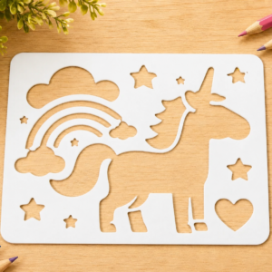 Unicorn ve Gökkuşağı Çizim Şablonu – 3D Baskı Desen Kalıbı - Beyaz