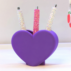 Kalp Şekilli Kalemlik – 3D Baskı Masaüstü Organizer - Mor