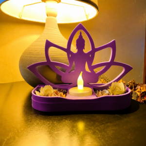 Lotus Buda Mumluk – 3D Baskı Dekoratif Tealight Mumluk-Mor