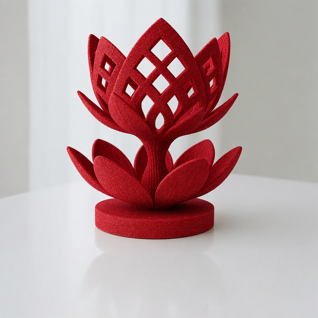 Lotus Çiçeği Mumluk – 3D Baskı Dekoratif Tealight Mumluk-Kırmızı