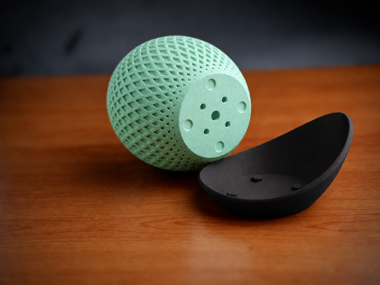 Küre Saksı – 3D Baskı Kafes Dokulu İki Parçalı Dekoratif Saksı - Mint-Siyah - Görsel 2
