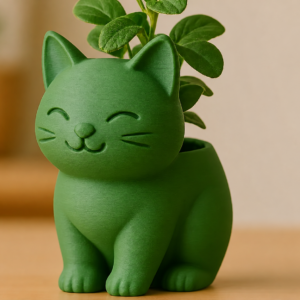 Sevimli Kedi Saksı – 3D Baskı Figürlü Sukulent Saksısı-Yeşil