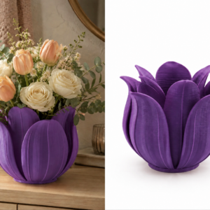 Lotus Yapraklı Vazo – 3D Baskı Dekoratif Çiçeklik-Mor
