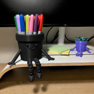 Hareketli Gülen Kalemlik – 3D Baskı Eklemli Masaüstü Organizer - Siyah