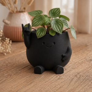 Smiley Face Planter – 3D Baskı Gülümseyen Karakterli Saksı-Siyah