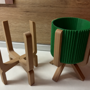 Ayaklı Çizgili Saksı – 3D Baskı Bej Standlı Dekoratif Saksı - Yeşil