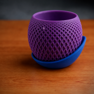 Küre Saksı – 3D Baskı Kafes Dokulu İki Parçalı Dekoratif Saksı - Mor-Mavi