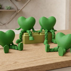 Hareketli Kalp Figürü – 3D Baskı Eklemli Dekoratif Oyuncak (1 Adet)-Yeşil