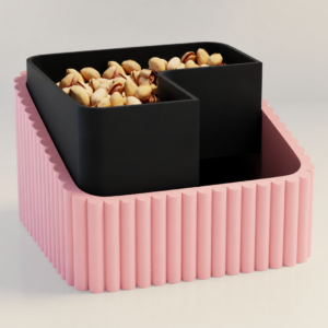 Fıstık Kasesi – 3D Baskı Çift Hazneli Kabuk Ayırıcı Sunum Kasesi - Pembe Siyah