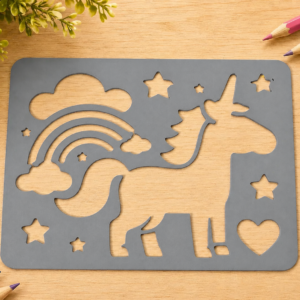 Unicorn ve Gökkuşağı Çizim Şablonu – 3D Baskı Desen Kalıbı - Gri