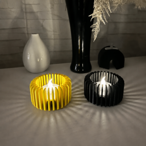 Modern Çizgili Mumluk – 3D Baskı Tealight Mumluk (1 Adet)-Sarı