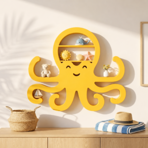 Ahtapot Duvar Rafı – 3D Baskı Dekoratif Mini Raf-Sarı