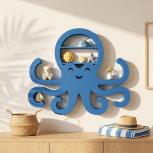 Ahtapot Duvar Rafı – 3D Baskı Dekoratif Mini Raf-Mavi