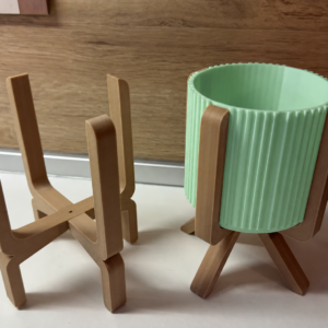 Ayaklı Çizgili Saksı – 3D Baskı Bej Standlı Dekoratif Saksı - Mint