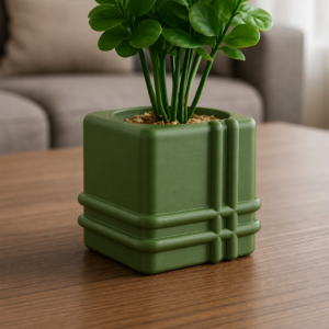 Square Planter – 3D Baskı Izgara Desenli Küp Saksı-Yeşil