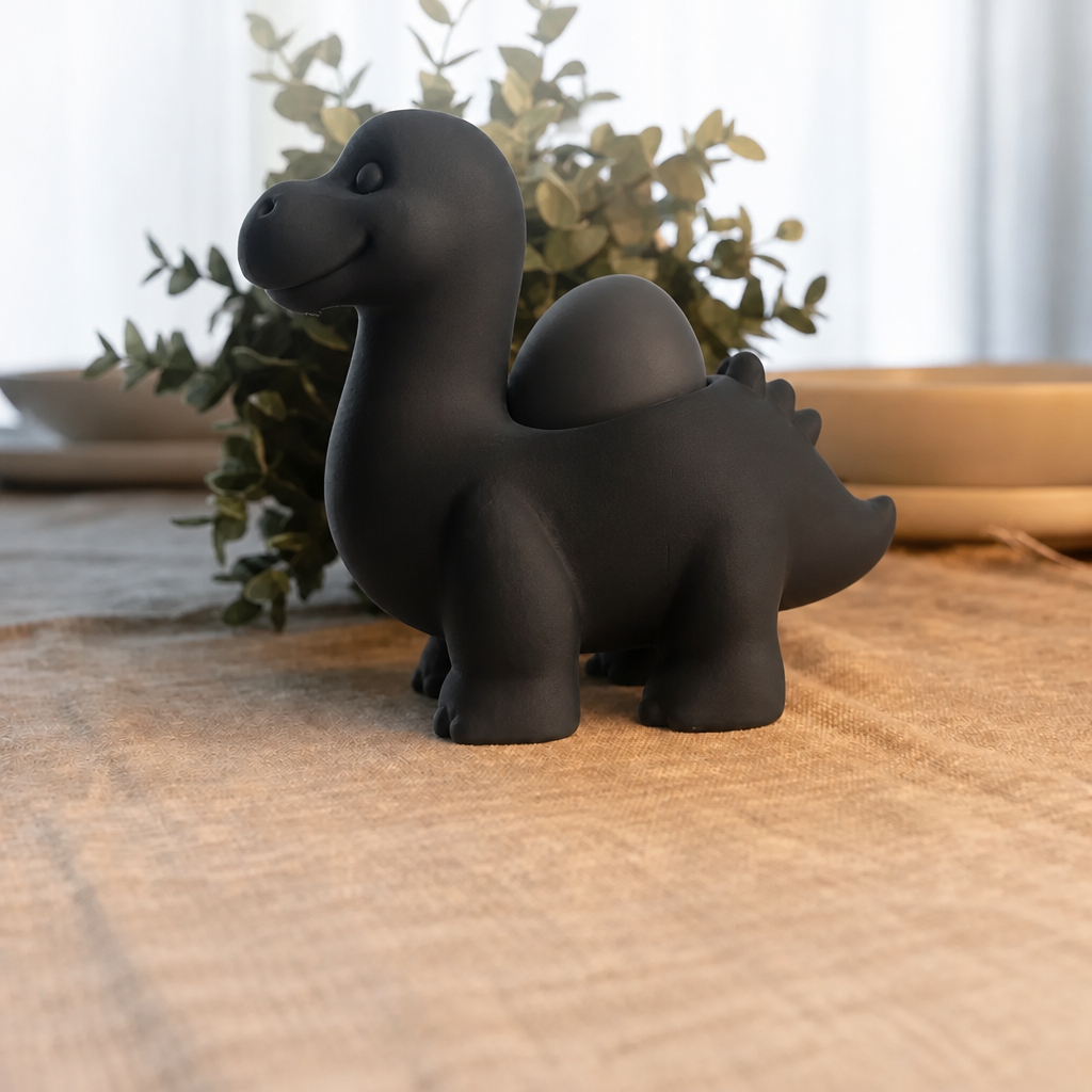 Dinozor Yumurtalık – 3D Baskı Sevimli Eggosaurus Yumurta Tutucu-Siyah