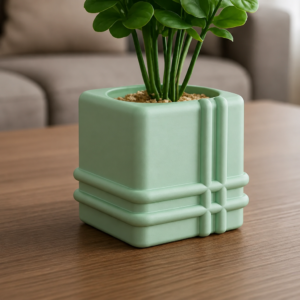 Square Planter – 3D Baskı Izgara Desenli Küp Saksı-Mint