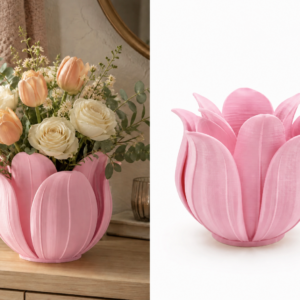 Lotus Yapraklı Vazo – 3D Baskı Dekoratif Çiçeklik-Pembe