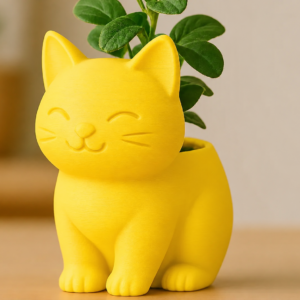 Sevimli Kedi Saksı – 3D Baskı Figürlü Sukulent Saksısı-Sarı