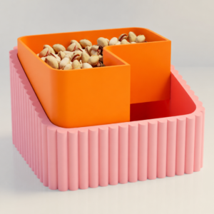 Fıstık Kasesi – 3D Baskı Çift Hazneli Kabuk Ayırıcı Sunum Kasesi - Pembe Turuncu
