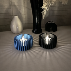 Modern Çizgili Mumluk – 3D Baskı Tealight Mumluk (1 Adet)-Mavi