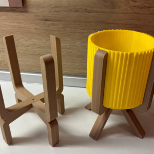 Ayaklı Çizgili Saksı – 3D Baskı Bej Standlı Dekoratif Saksı - Sarı