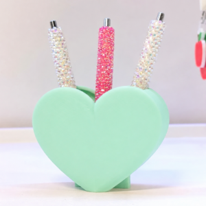 Kalp Şekilli Kalemlik – 3D Baskı Masaüstü Organizer - Mint