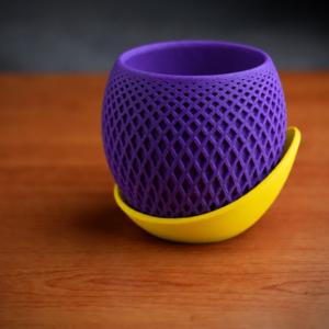 Küre Saksı – 3D Baskı Kafes Dokulu İki Parçalı Dekoratif Saksı - Mor-Sarı