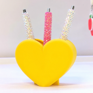 Kalp Şekilli Kalemlik – 3D Baskı Masaüstü Organizer - Sarı