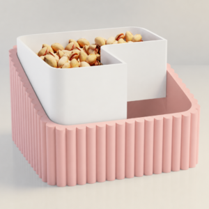 Fıstık Kasesi – 3D Baskı Çift Hazneli Kabuk Ayırıcı Sunum Kasesi - Pembe Beyaz