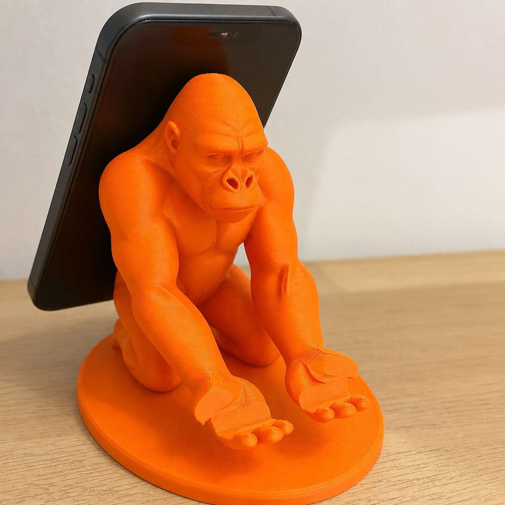 Goril Telefon Tutucu – 3D Baskı Kaslı Goril Masaüstü Telefon Standı-Turuncu - Görsel 2