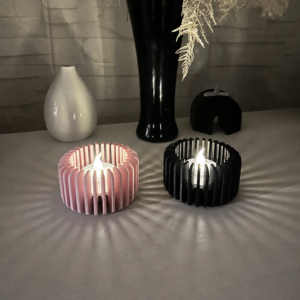 Modern Çizgili Mumluk – 3D Baskı Tealight Mumluk (1 Adet)-Pembe