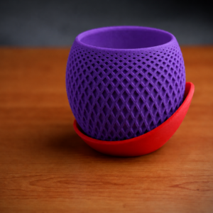 Küre Saksı – 3D Baskı Kafes Dokulu İki Parçalı Dekoratif Saksı - Mor-Kırmızı