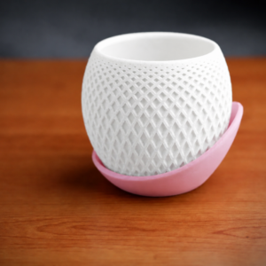 Küre Saksı – 3D Baskı Kafes Dokulu İki Parçalı Dekoratif Saksı - Beyaz-Pembe