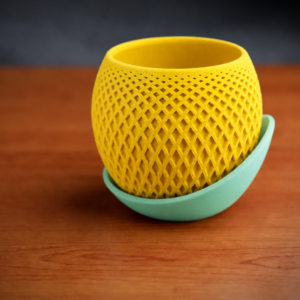 Küre Saksı – 3D Baskı Kafes Dokulu İki Parçalı Dekoratif Saksı - Sarı-Mint