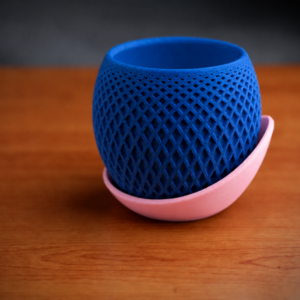 Küre Saksı – 3D Baskı Kafes Dokulu İki Parçalı Dekoratif Saksı - Mavi-Pembe