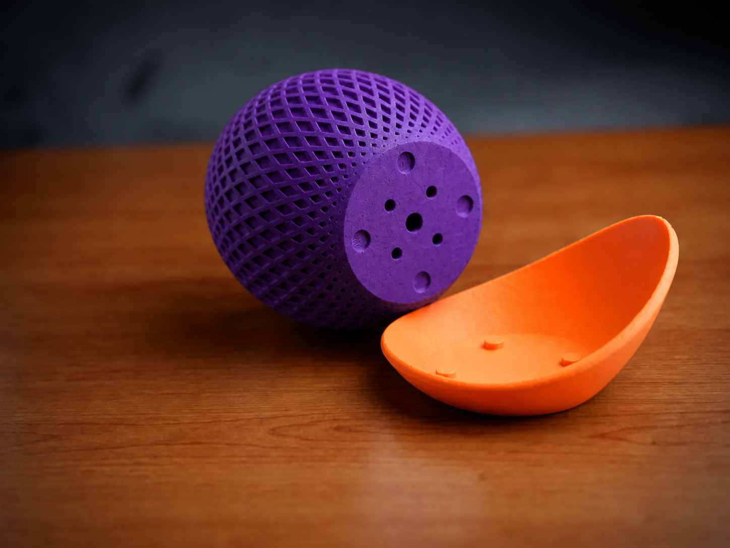 Küre Saksı – 3D Baskı Kafes Dokulu İki Parçalı Dekoratif Saksı - Mor-Turuncu - Görsel 2