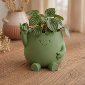 Smiley Face Planter – 3D Baskı Gülümseyen Karakterli Saksı-Yeşil