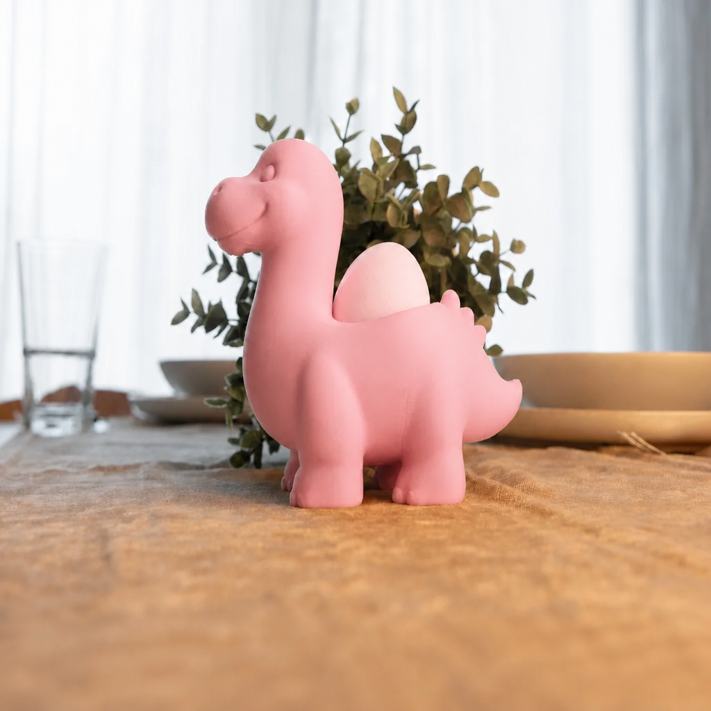 Dinozor Yumurtalık – 3D Baskı Sevimli Eggosaurus Yumurta Tutucu-Pembe - Görsel 3