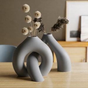 Interlocking Vazo – 3D Baskı İç İçe Geçen Dekoratif Vazo-Gri