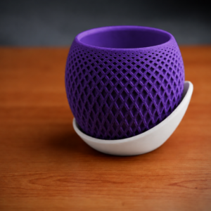 Küre Saksı – 3D Baskı Kafes Dokulu İki Parçalı Dekoratif Saksı - Mor-Beyaz