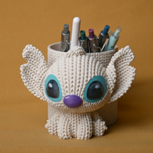 Knitted Kalemlik – 3D Baskı Sevimli Karakterli Masaüstü Kalem Organizeri-Beyaz