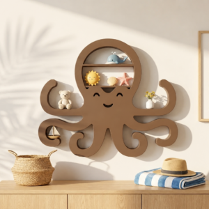 Ahtapot Duvar Rafı – 3D Baskı Dekoratif Mini Raf-Kahverengi