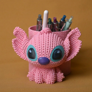Knitted Kalemlik – 3D Baskı Sevimli Karakterli Masaüstü Kalem Organizeri-Pembe