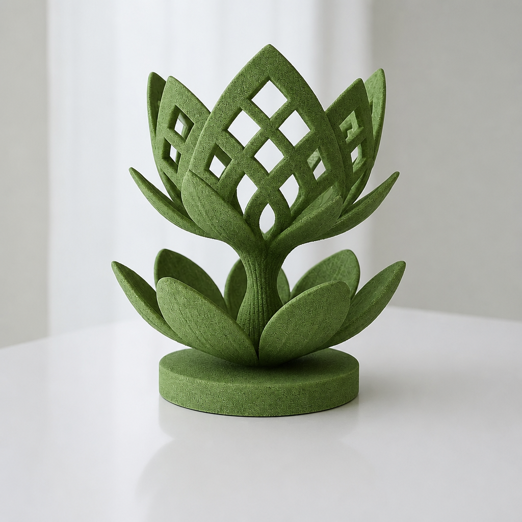 Lotus Çiçeği Mumluk – 3D Baskı Dekoratif Tealight Mumluk-Yeşil