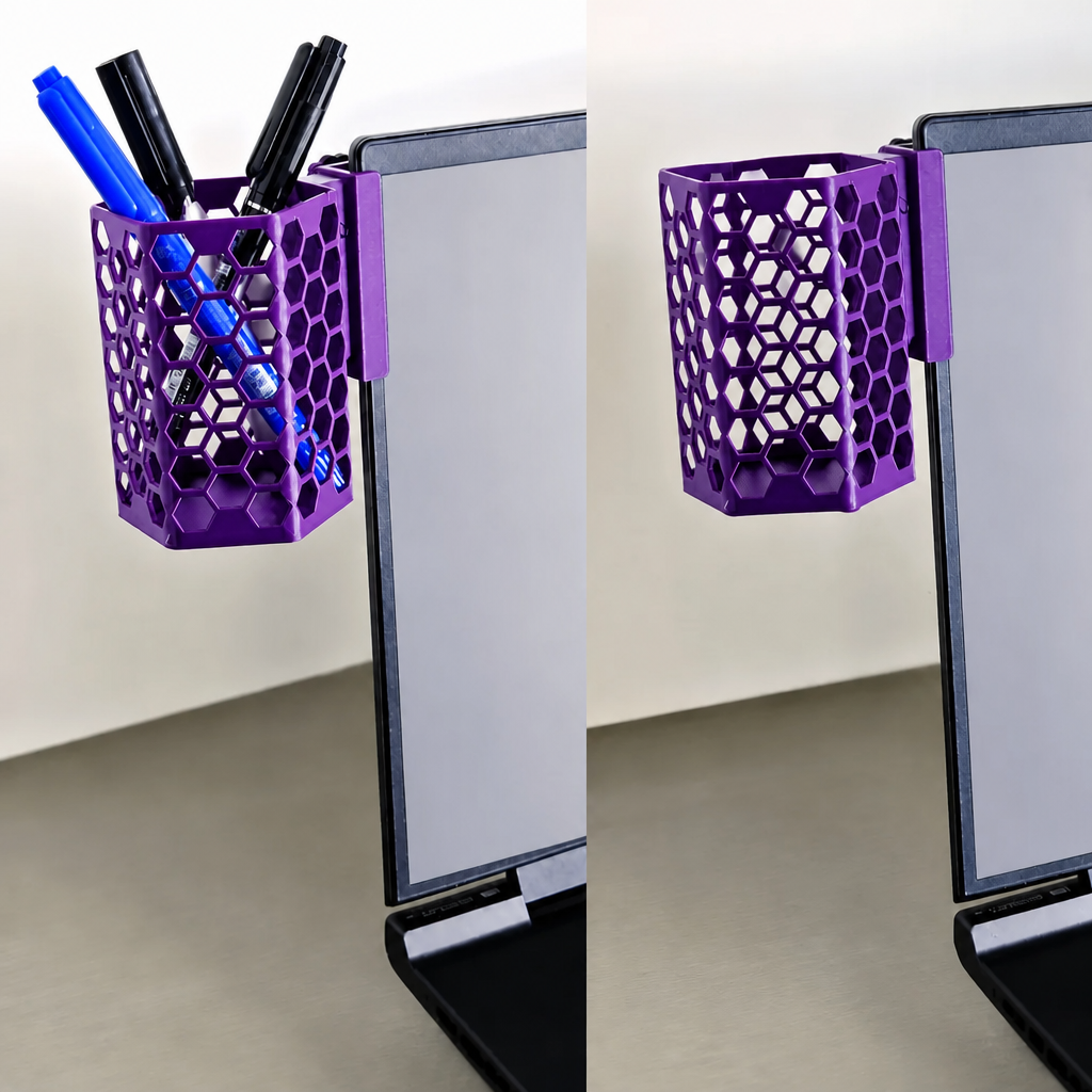 Monitor Kalemlik – 3D Baskı Petek Desenli Laptop Kenar Altıgen Kalemlik-Mor