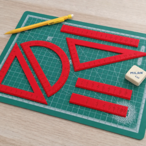 Geometri Cetvel Seti – 3D Baskı İletki, Gönye ve Ölçüm Araçları - Kırmızı