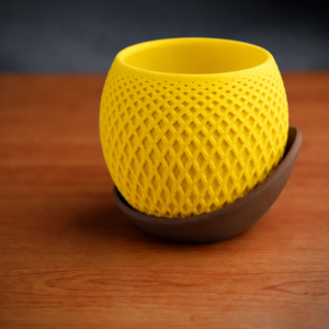 Küre Saksı – 3D Baskı Kafes Dokulu İki Parçalı Dekoratif Saksı - Sarı-Kahverengi
